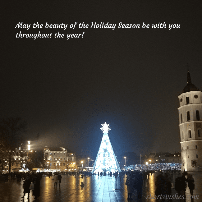 Postcard with a Christmas tree near the cathedral