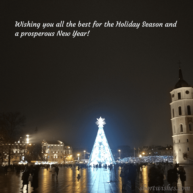 Postcard with a Christmas tree near the cathedral
