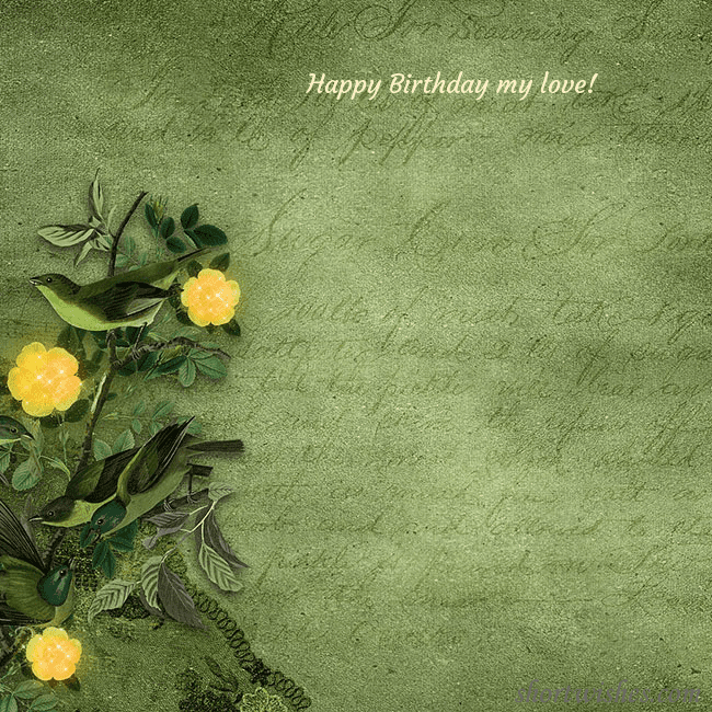 Green postcard with yellow flowers