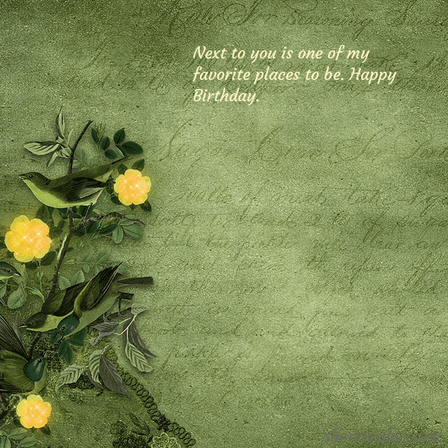 Green postcard with yellow flowers