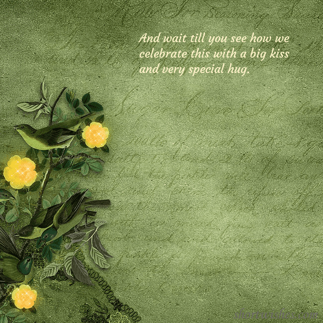 Green postcard with yellow flowers