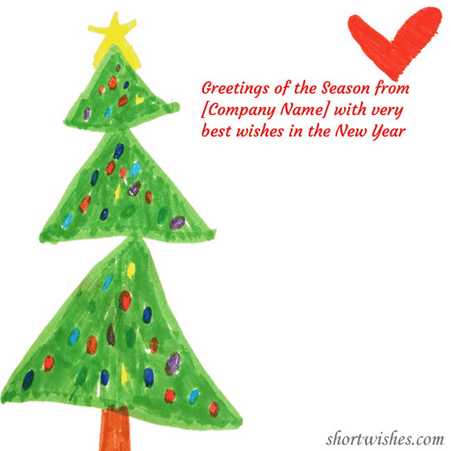 Christmas card with a Christmas tree and a heart drawn by a child