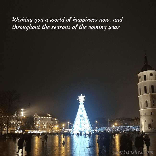 Postcard with a Christmas tree near the cathedral