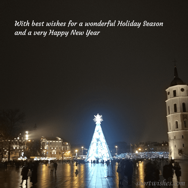 Postcard with a Christmas tree near the cathedral