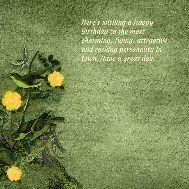 Green postcard with yellow flowers