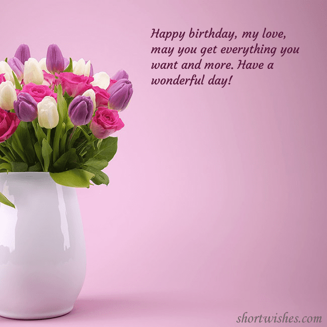 Birthday ecard with tulips in a vase