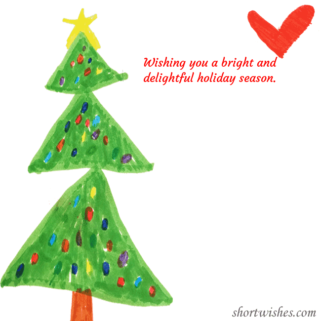 Christmas card with a Christmas tree and a heart drawn by a child