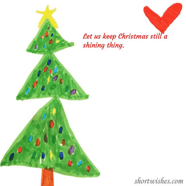 Christmas card with a Christmas tree and a heart drawn by a child