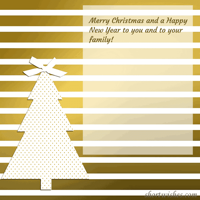 Gold sparkling postcard with a Christmas tree