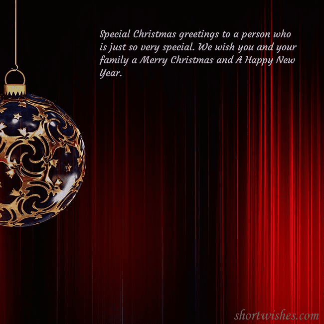 Red postcard with a luxurious Christmas tree decoration