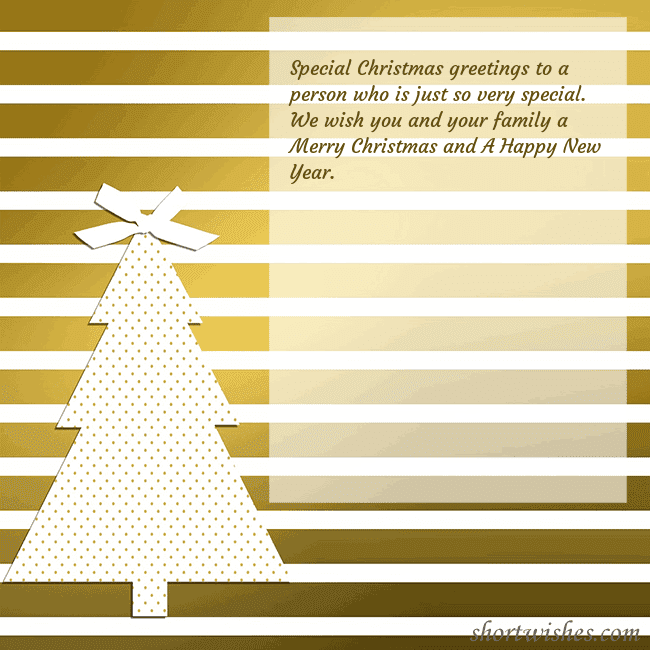 Gold sparkling postcard with a Christmas tree