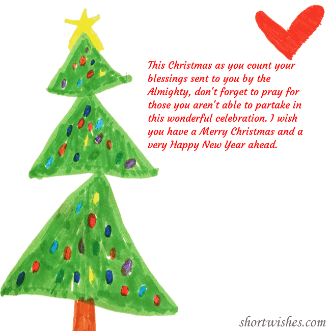 Christmas card with a Christmas tree and a heart drawn by a child