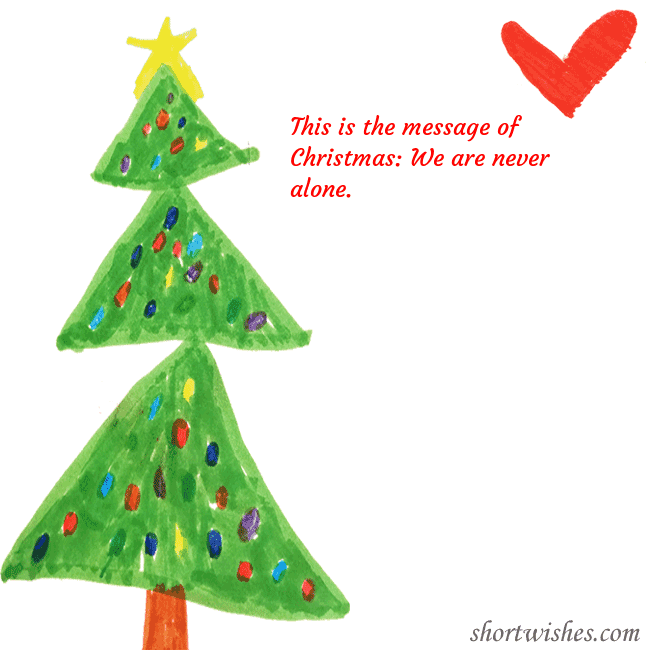 Christmas card with a Christmas tree and a heart drawn by a child