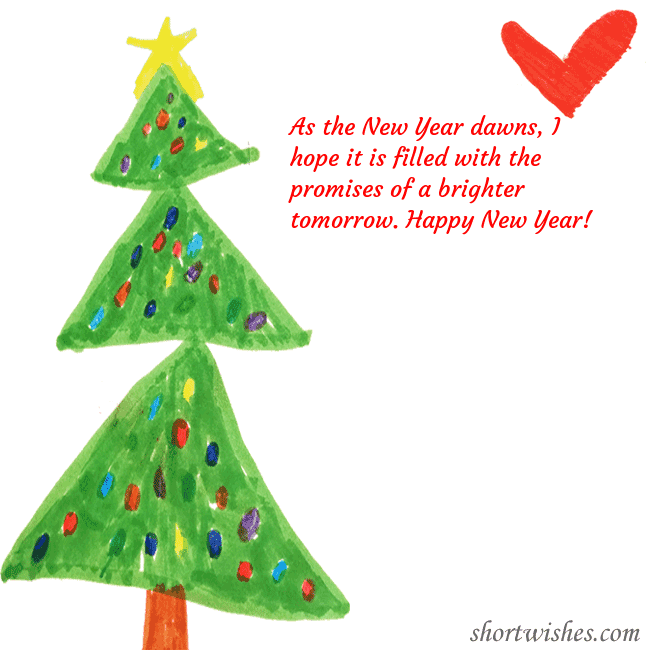 Christmas card with a Christmas tree and a heart drawn by a child