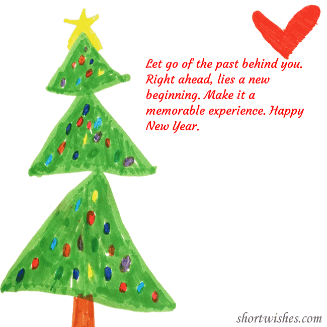 Christmas card with a Christmas tree and a heart drawn by a child