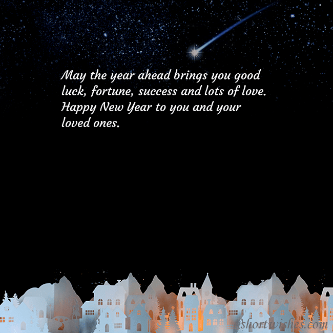 New year ecard with the night in the small town