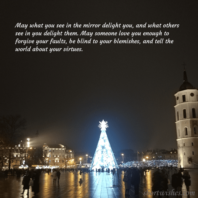 Postcard with a Christmas tree near the cathedral