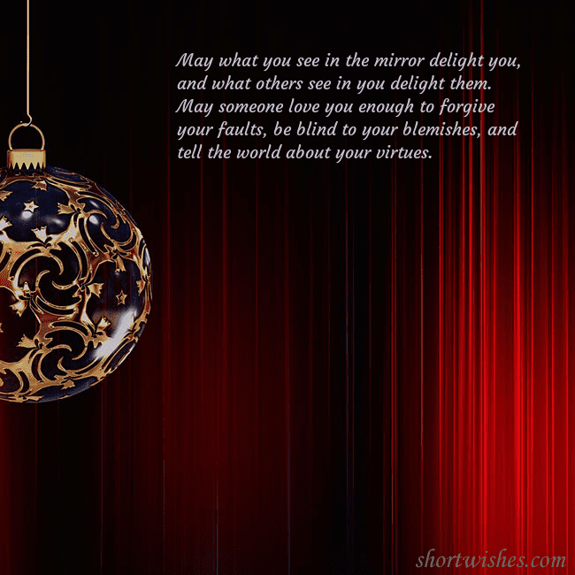 Red postcard with a luxurious Christmas tree decoration