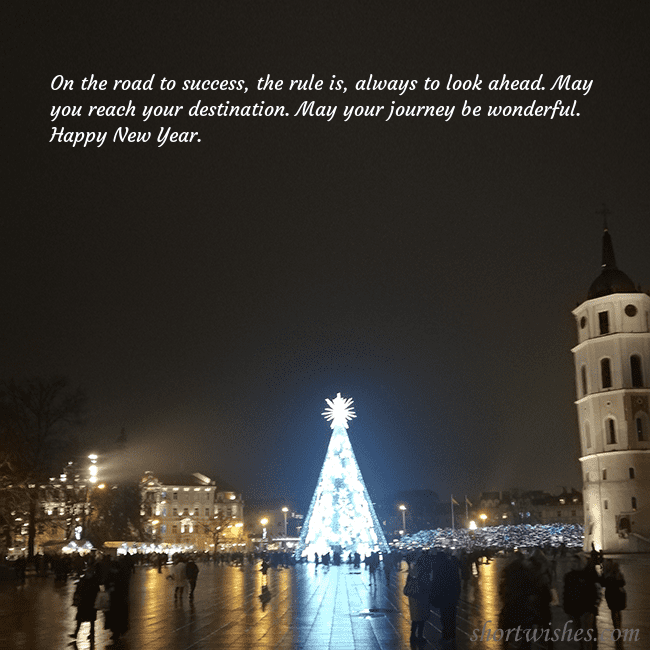 Postcard with a Christmas tree near the cathedral