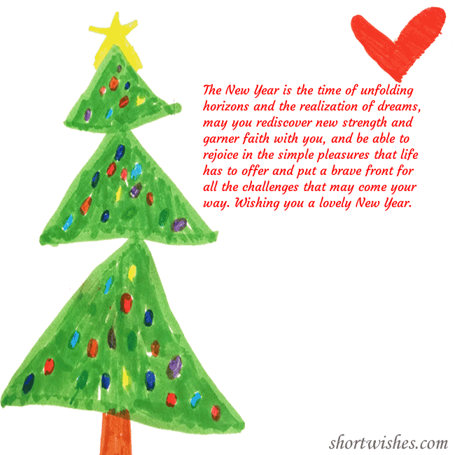 Christmas card with a Christmas tree and a heart drawn by a child