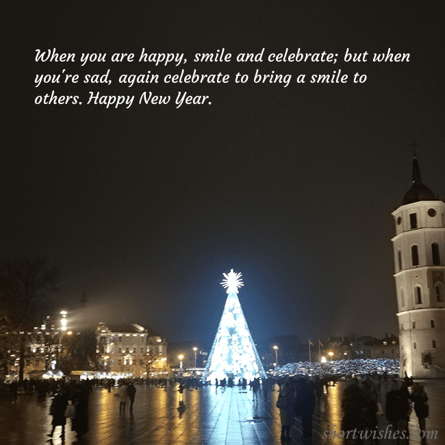 Postcard with a Christmas tree near the cathedral