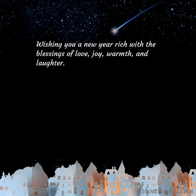 New year ecard with the night in the small town