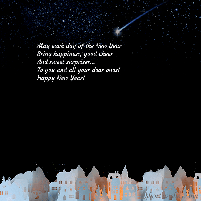 New year ecard with the night in the small town