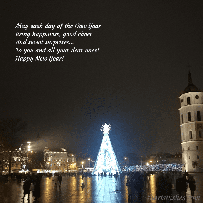 Postcard with a Christmas tree near the cathedral