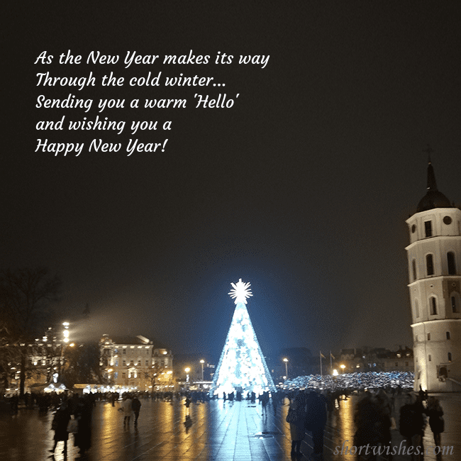 Postcard with a Christmas tree near the cathedral