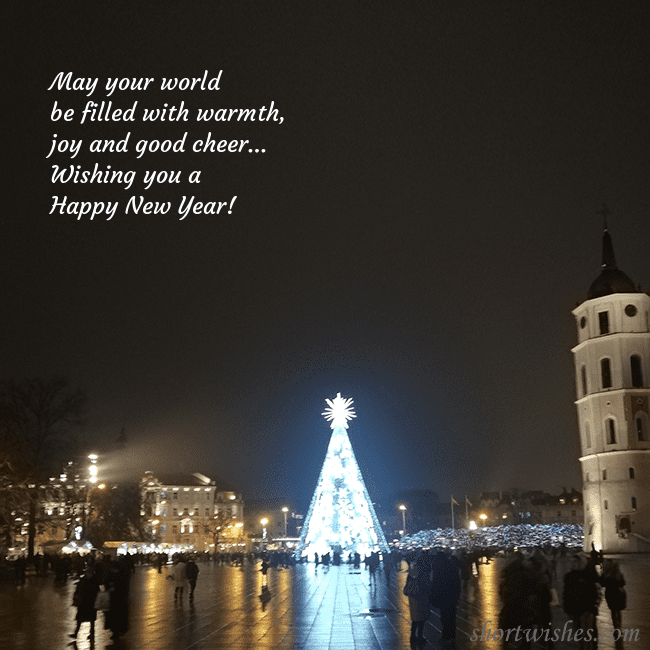 Postcard with a Christmas tree near the cathedral