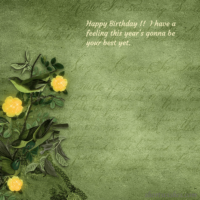 Green postcard with yellow flowers