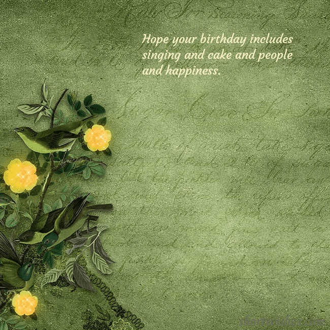 Green postcard with yellow flowers