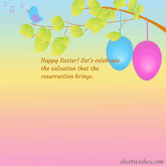 Easter greeting cards with eggs on a tree branch