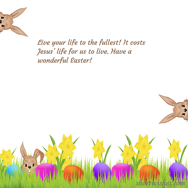 Easter greeting ecard with happy rabbits