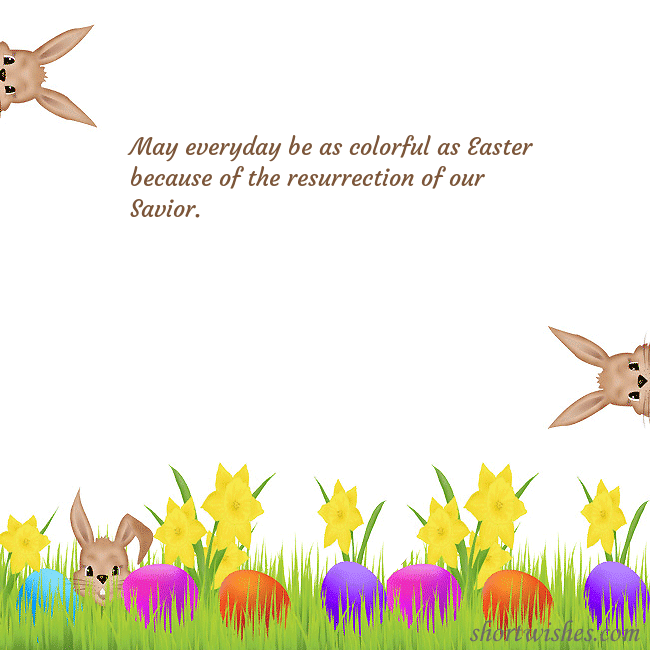 Easter greeting ecard with happy rabbits