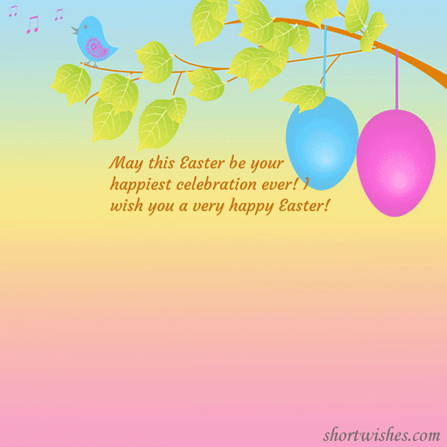 Easter greeting cards with eggs on a tree branch