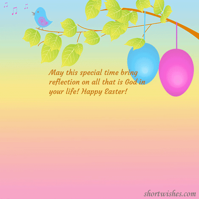 Easter greeting cards with eggs on a tree branch