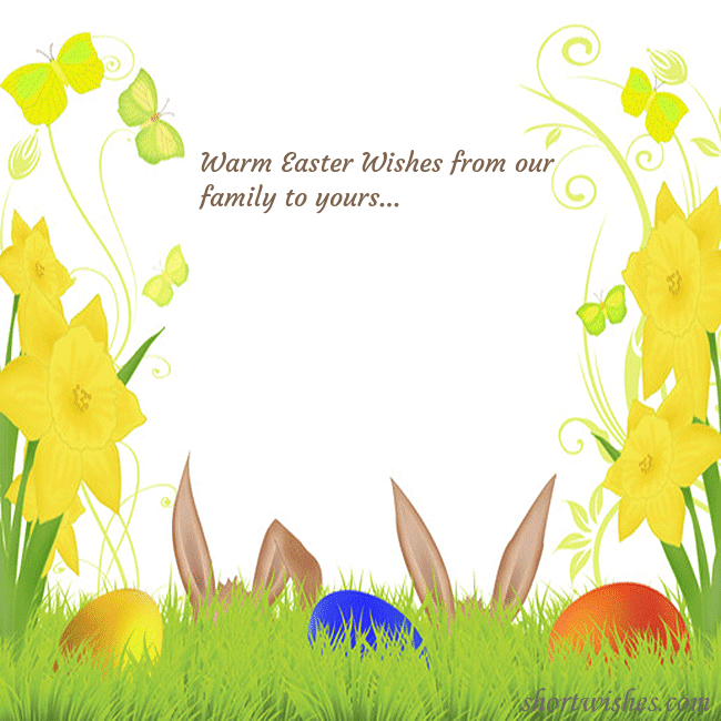 Easter greeting card with narcissus and a bunny