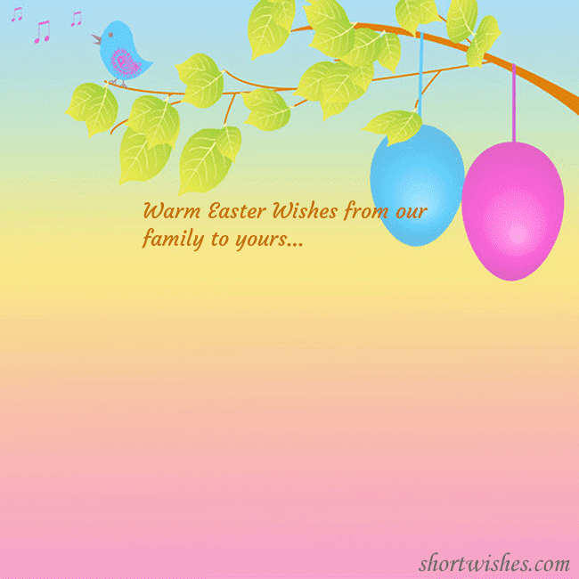 Easter greeting cards with eggs on a tree branch