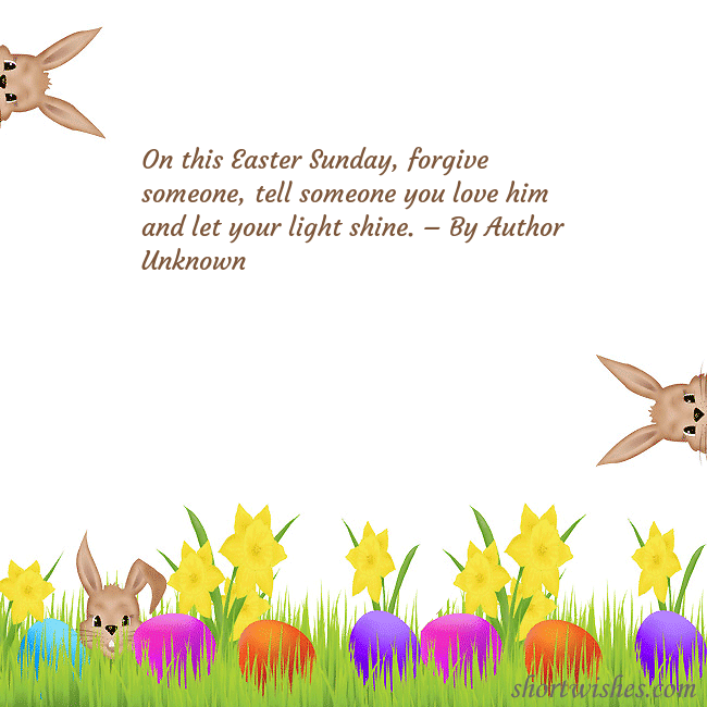 Easter greeting ecard with happy rabbits