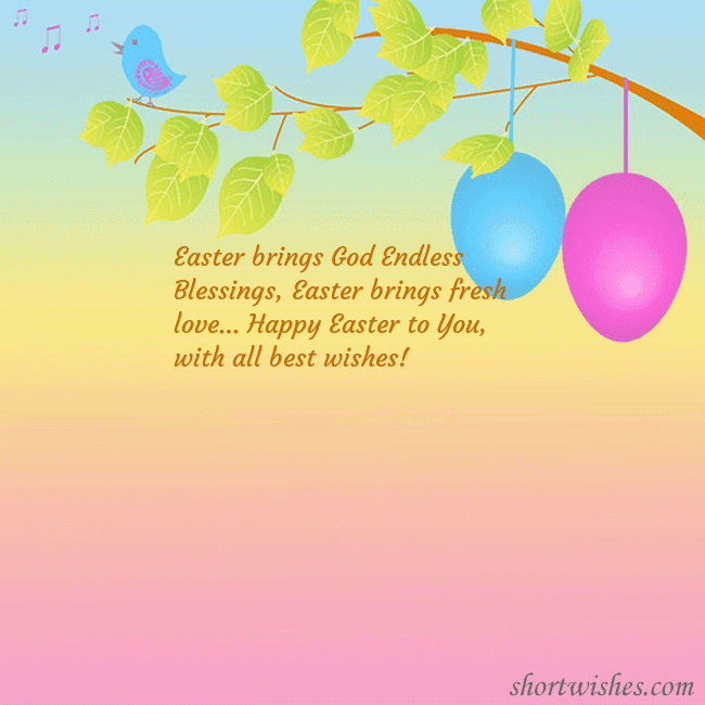 Easter greeting cards with eggs on a tree branch