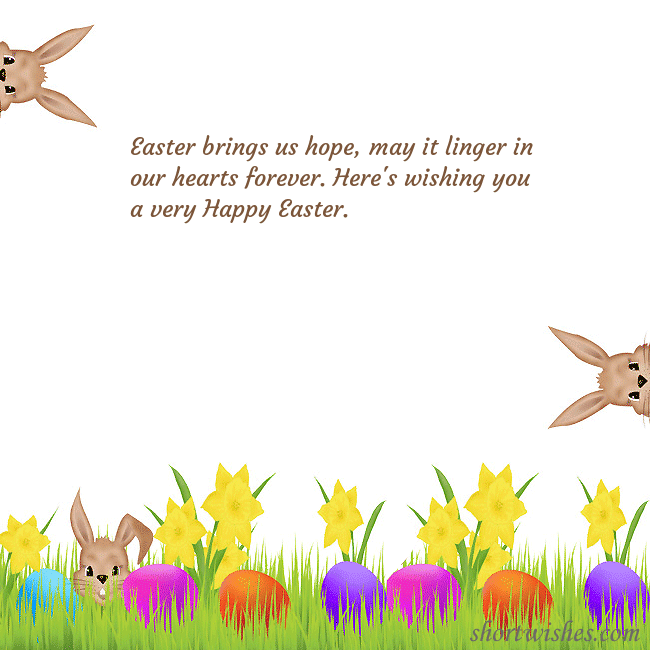 Easter greeting ecard with happy rabbits