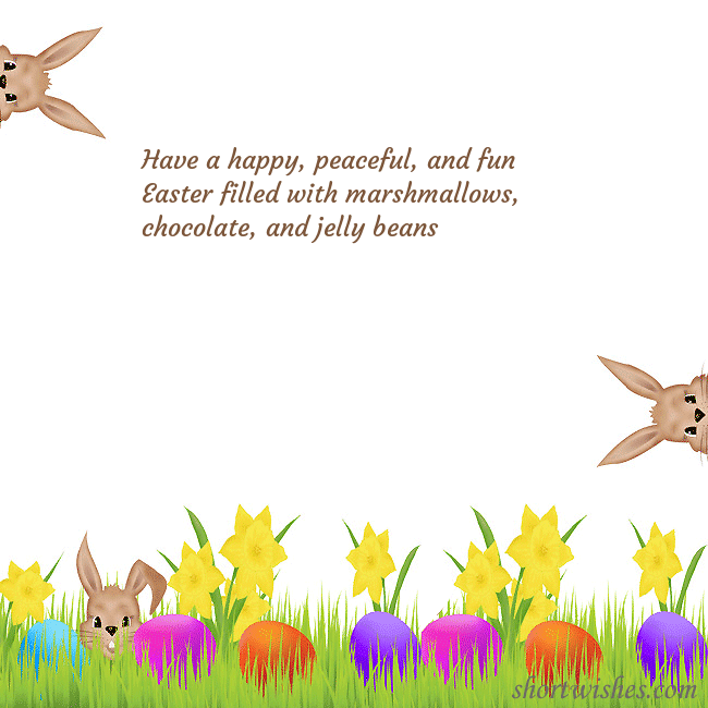 Easter greeting ecard with happy rabbits