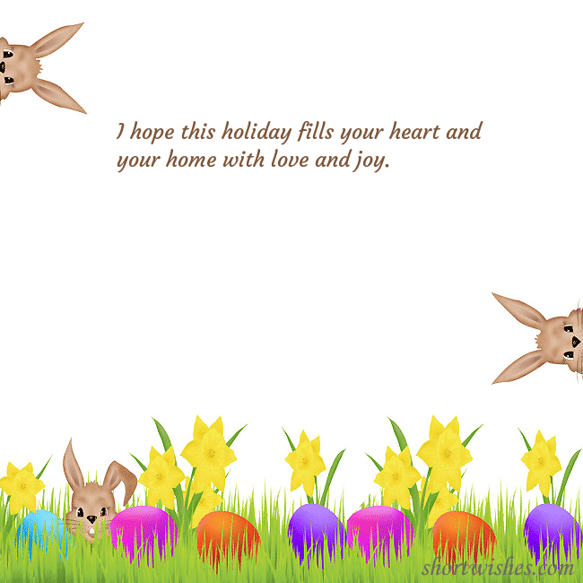 Easter greeting ecard with happy rabbits