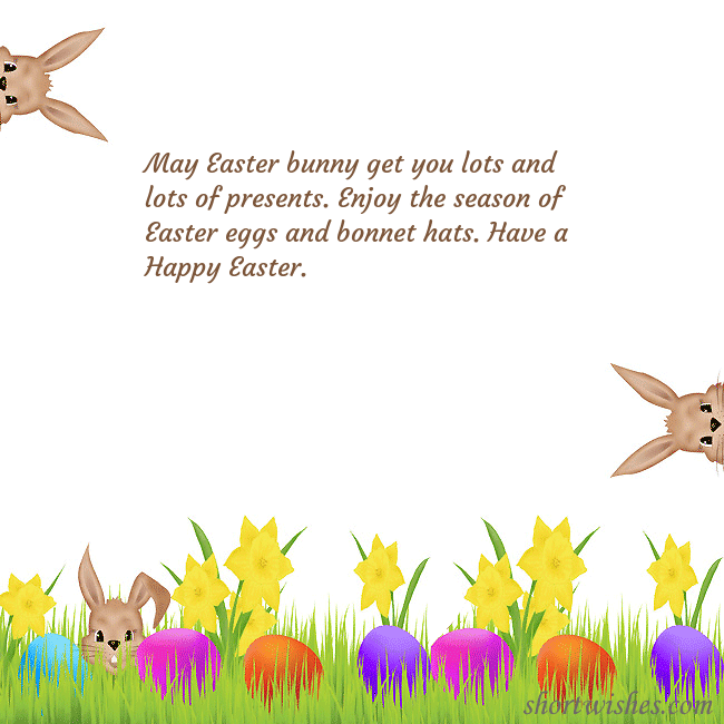 Easter greeting ecard with happy rabbits