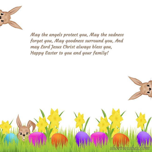 Easter greeting ecard with happy rabbits