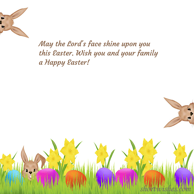 Easter greeting ecard with happy rabbits