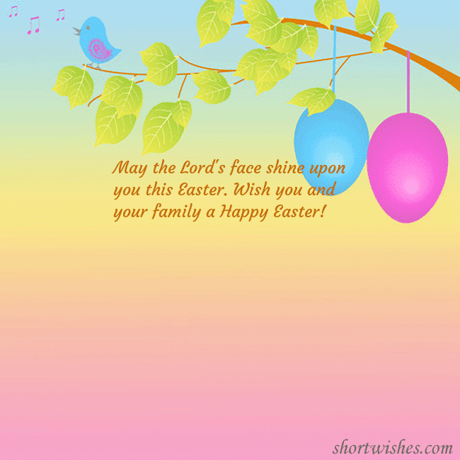 Easter greeting cards with eggs on a tree branch