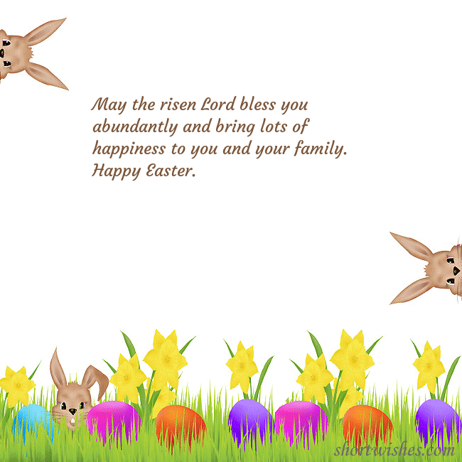 Easter greeting ecard with happy rabbits