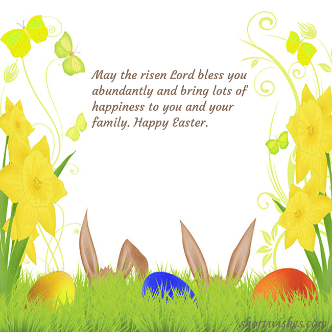 Easter greeting card with narcissus and a bunny